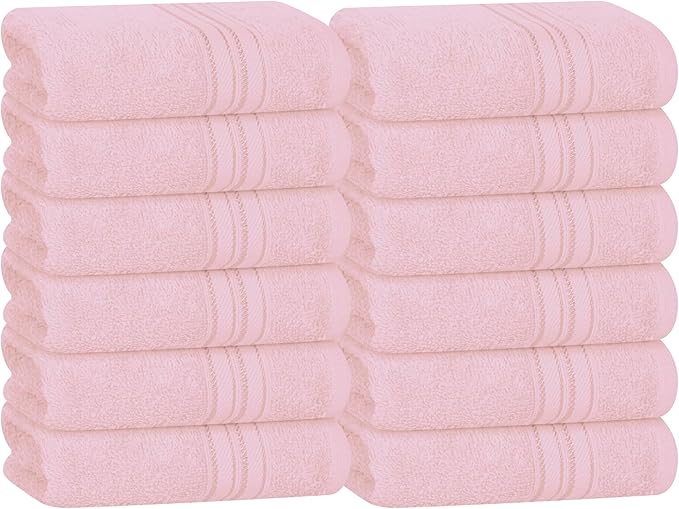 BOUTIQUO Ultra Soft Cotton Washcloths, Contains 12 Piece Face Cloths 12x12 inch, Ideal for Everyday use Face Towels, Compact & Lightweight Multi Purpose Washcloths - Pink