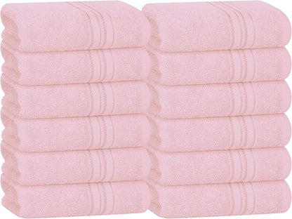 BOUTIQUO Ultra Soft Cotton Washcloths, Contains 12 Piece Face Cloths 12x12 inch, Ideal for Everyday use Face Towels, Compact & Lightweight Multi Purpose Washcloths - Pink