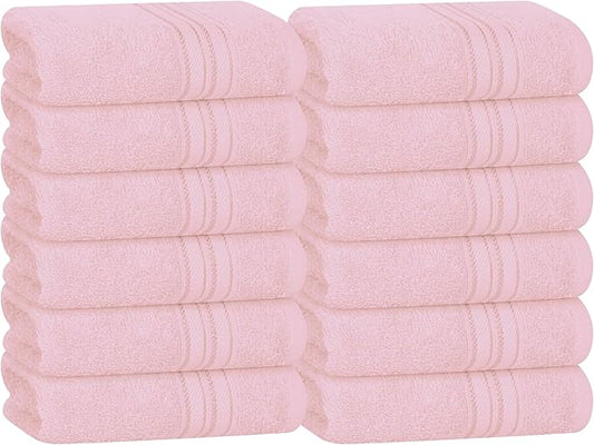BOUTIQUO Ultra Soft Cotton Washcloths, Contains 12 Piece Face Cloths 12x12 inch, Ideal for Everyday use Face Towels, Compact & Lightweight Multi Purpose Washcloths - Pink