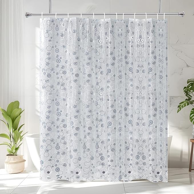 AooHome 72x72 Plastic Shower Curtain Liner - EVA 3D Circle Pattern Design Standard Bathroom Shower Curtain with Hooks, 5 Bottom Magnets, 10G Heavy Duty, Water Repellent, Semi Transparent, 72x72 Inch