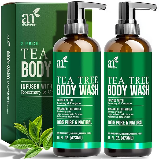 Artnaturals Antibacterial Tea Tree Oil Body Wash For Men & Women Remedy Soap Extra Strength - Helps Treat Acne, Athletes foot, Eczema, Toenail Fungus & Jock Itch & Ringworm (16 Fl Oz (Pack of 2)