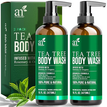 Artnaturals Antibacterial Tea Tree Oil Body Wash For Men & Women Remedy Soap Extra Strength - Helps Treat Acne, Athletes foot, Eczema, Toenail Fungus & Jock Itch & Ringworm (16 Fl Oz (Pack of 2)
