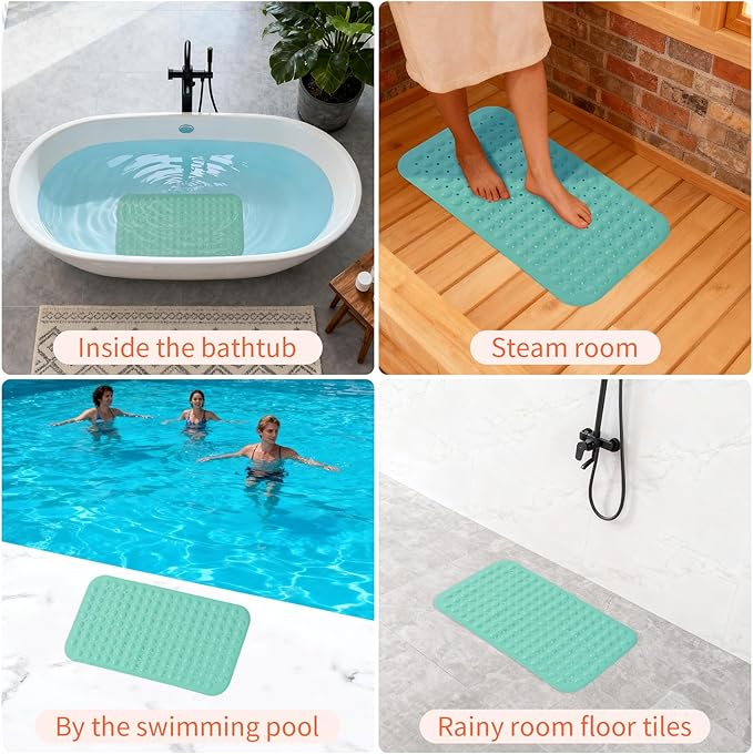 Anti-Slip Bathtub Shower mat, 27.5×14.5（Approximately 70×37cm） inch Soft Oversized Machine Washable Non-Slip Bathtub mat with Drainage Holes, Bathroom Floor Suction Cup.（1-Opaque Mars Green）