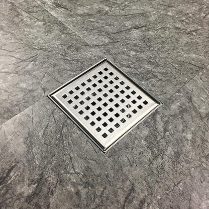 Neodrain 4-Inch Square Shower Drain with Removable Quadrato Pattern Grate, Brushed 304 Stainless Steel Square Drain for Bathroom with Hair Strainer,CUPC Certified