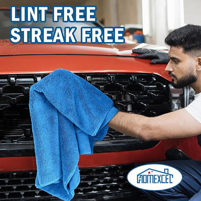 HOMEXCEL Professional Large Microfiber Car Drying Towels 2 Pack, Lint Free, Scratch Free, Highly Absorbent Drying Towel for Cars, SUVs, RVs, Trucks, and Boats,31" x 24",Blue