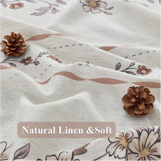 ORTIGIA Farmhouse Floral Shower Curtains for Bathroom Linen Boho Vintage Shower Curtain Set with Metal Hooks Waterproof Block Print Rustic Fabric Bath Curtain for Home, Weighted, 72x72