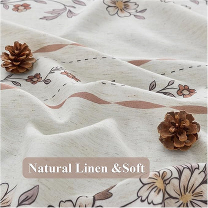 ORTIGIA Farmhouse Floral Shower Curtains for Bathroom Linen Boho Vintage Shower Curtain Set with Metal Hooks Waterproof Block Print Rustic Fabric Bath Curtain for Home, Weighted, 72x72