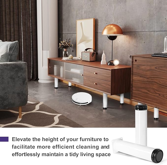 10 Inch Metal Furniture Legs Stainless Steel Adjustable Legs White Metal Legs Round Cabinet Legs for Coffee Table Cabinet Desk Sofa Shelves, Pack of 4