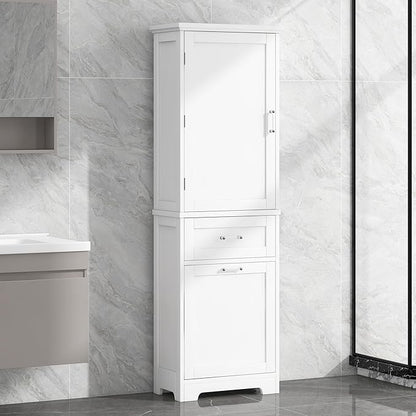 Favfurish 68" Tall Bathroom Storage Cabinet with Door and 2 Drawer,Modern Linen Cabinets w/Adjustable Shelf & Magnetic Door Stopper,Freestanding Organizer for Bath Room,Study,Office,Kitchen White