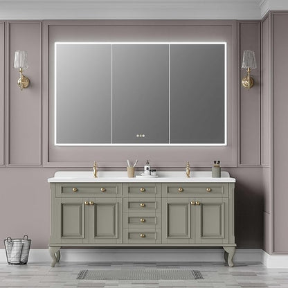 Recessed Medicine Cabinets for Bathroom with Mirror, Only Recessed Medicine Cabinet with Defogger, Dimmer, Outlets & USB, Three Doors
