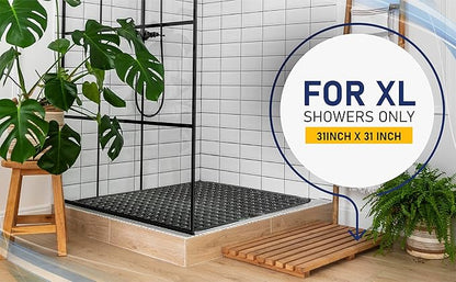 ENKOSI Extra Large Square Non Slip Shower Mat - 31 x 31-inch XL Bathroom Shower Mat - Square Shower Matts for Shower Stall Floors | Secure Suction Cups and Drain Holes (31x31 Black)