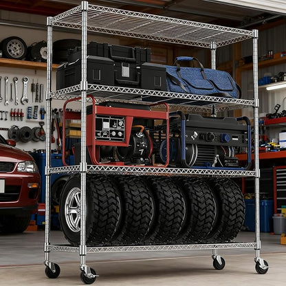 4 Tiers Shelf 1400 lbs Steel Storage Shelving Utility Shelving Unit Steel Organizer Wire Rack for Home,Kitchen,Office,Garage Chrome 17.7" D x 47.2" W x 62.6" H