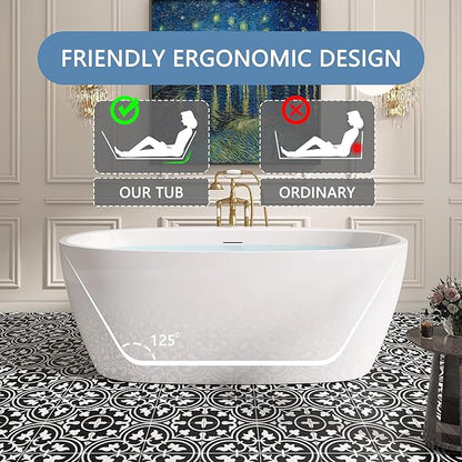 67" Free Standing Tub, Pure Acrylic Freestanding Bathtub, Stylish Stand Alone Tub, Contemporary Deep Soaking Bath Tub, cUPC Certified (Glossy White)