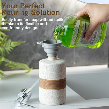 Soap Dispenser for Kitchen & Bathroom, Dish Soap, Hand Soap, Shampoo, Conditioner Dispenser Bottle with Stainless Steel Pump, Includes Silicone Funnel, Non-Slip Design, Kitchen Decor, White