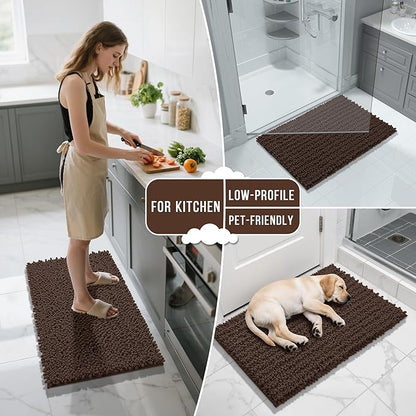 Yimobra Bathroom Runner Rug 70x24 Inch - Extra Long Non Slip Chenille Bath Mat, Soft & Absorbent, Machine Washable Shaggy Hallway Carpet for Vanity Tub Shower, Brown Home Decor Accessories