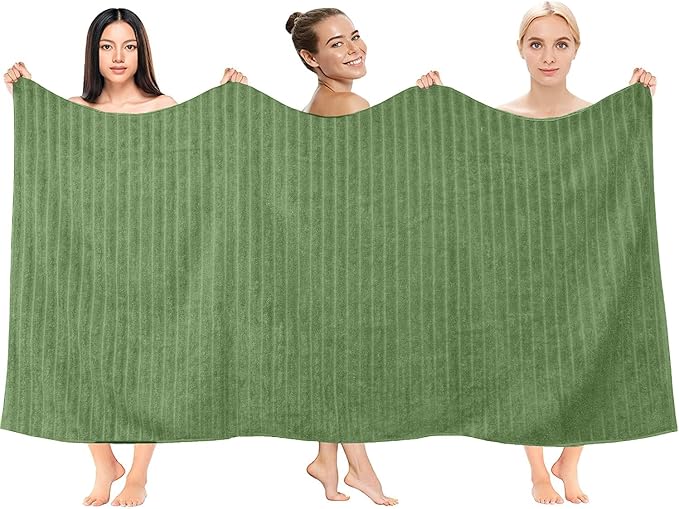 DAN RIVER Pack of 2 Bath Sheet 35x70 Inches, Extra Large Ribbed Quick Dry Bath Towels for Bathroom, Soft Absorbent Towels - Sage Green