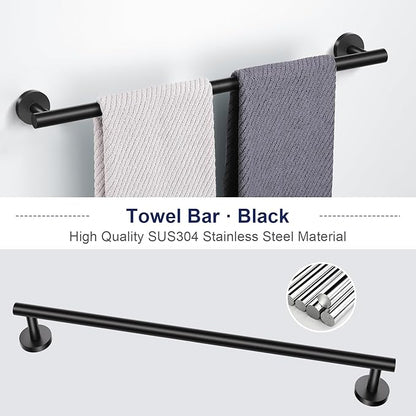 Lairuier Matte Black Bathroom Hardware Set, 10-Piece Towel Bar Set SUS304 Stainless Steel Bathroom Hardware Accessories Set Round Towel Holder Set Wall Mounted