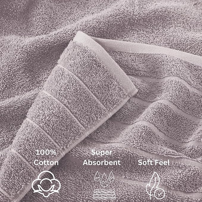 Casa Platino 100% Cotton 8 Piece Bath Towel Set - Ring Spun, Quick Dry, Super Soft & Highly Absorbent - 2 Bath, 4 Washcloths, 2 Bathroom Hand Towels - Hotel Quality Bathroom Towel Set - Platinum