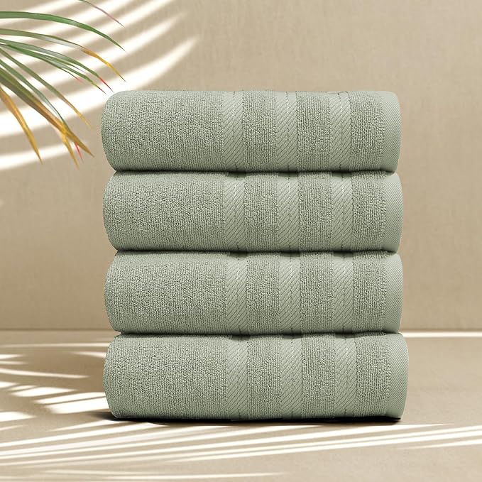 Hearth & Harbor Luxury Hand Towels - 100% Ring Spun Cotton Hand Towels for Bathroom, Shower, Spa, Soft & Absorbent Towels, 4 Piece Set, Sage Green