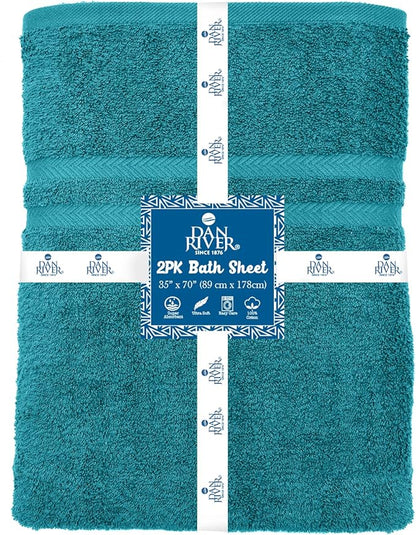DAN RIVER 2 Pack Luxury Bath Sheets 35x70, 600 GSM, Soft & Quick Dry 100% Ring Spun Cotton Towels Ideal for Hotels, Spas, Gyms & Salons Extra Large, Teal
