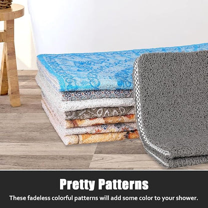 Square Shower Mat Non Slip: 27x27 Inch Extra Large Shower Floor Mat with Drain Hole in Middle - Soft PVC Loofah Bath Mat for Shower - Anti Slip Shower Stall Mat for Elderly and Kids