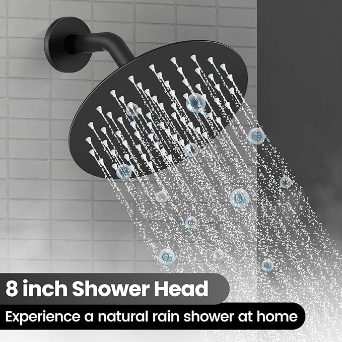 Airuida Shower Fixtures 2 Functions Shower Faucet Set Wall Mounted for Bathroom High Pressure Brass Handheld Shower with Rough-in Valve Round Rainfall 8 Inch Shower Head Matte Black