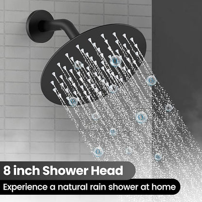 Airuida Shower Fixtures 2 Functions Shower Faucet Set Wall Mounted for Bathroom High Pressure Brass Handheld Shower with Rough-in Valve Round Rainfall 8 Inch Shower Head Matte Black