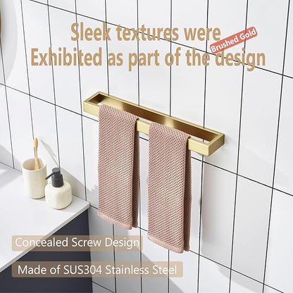 KOKOSIRI Towel Bar Brushed Gold Bath Towel Holder 16 Inch Kitchen Towel Hanger Rack Stainless Steel Bathroom Hardware Wall Mounted, 1 Pack B4008BG-L16