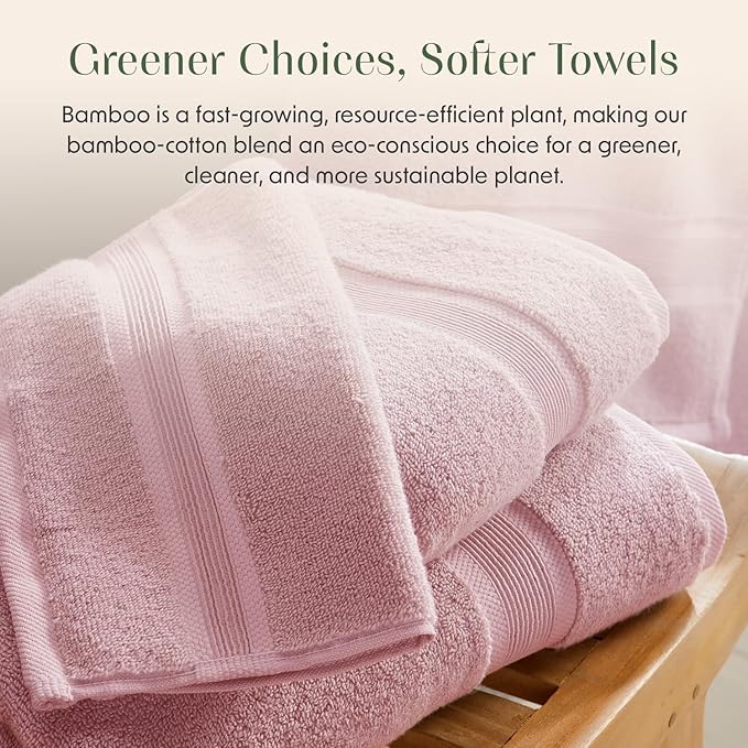 Springtree Home Luxury Bamboo Rayon Bath Towel Set 6 Piece Set | 35% Bamboo Rayon - 65% Cotton | Absorbent Quick-Dry Towels for Bathroom | Oeko-TEX Standard 100 Cotton | Pink Shadow