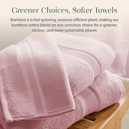 Springtree Home Luxury Bamboo Rayon Bath Towel Set of 4 | 35% Bamboo Rayon - 65% Cotton | Absorbent Quick-Dry Towels for Bathroom | Oeko-TEX Standard 100 Cotton | Pink Shadow