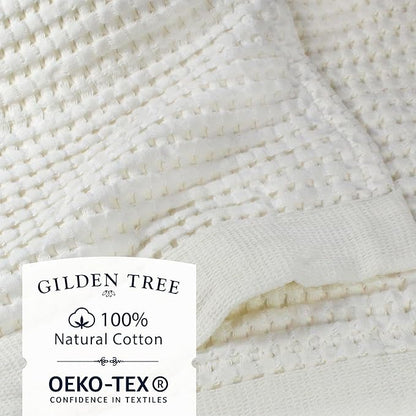 GILDEN TREE Waffle Hand Towels for Bathroom Quick Dry Large Luxury Lint Free Super Absorbent Cotton Hand Towels Set of 2, Modern Style (Cream)