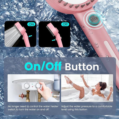 Filtered Shower Head with Handheld, High Pressure 4 Spray Mode Showerhead with Filters, Water Softener Beads for Hard Water with ON/OFF Switch for Pets - Remove Chlorine (Pink, 5 Inch Panel)