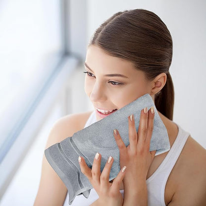 Utopia Towels 8 Piece Luxury Towel Set, 2 Bath, 2 Hand, and 4 Wash Cloths, 600 GSM Ring Spun Cotton, Highly Absorbent Viscose Stripe Towels, Ideal for Everyday use, Cool Grey