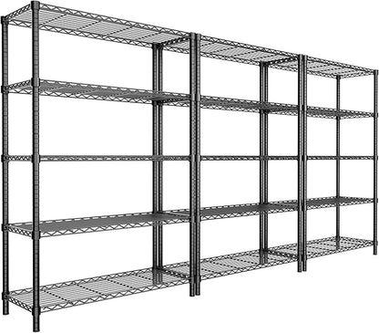 Storage Shelves Heavy Duty, 3 PCS 36" L x 14" W x 72" H Garage Wire Shelving Unit Loads 1750LBS, 5-Tier Adjustable Metal Industrial Utility Shelf Rack for Kitchen, Laundry Room, Warehouse, Basement