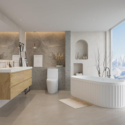 67" Freestanding Solid Surface Bathtub, Luxury Engineered Stone Resin Freestanding Soaking Bathtub with Overflow and Pop-up Drain cUPC Certified, Matte White
