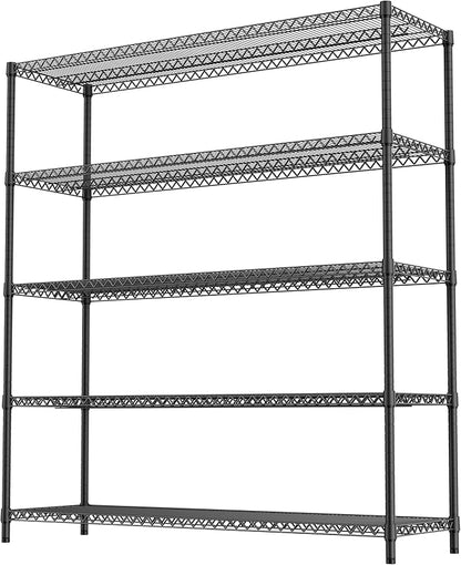 5 Tiers Storage Shelves Load 3300LBS, Metal Shelving Wire Metal Shelving Unit Shelves for Storage Adjustable Garage Shelving for Pantry Kitchen Garage Black 17.7" D x 59.1" W x 70.4" H