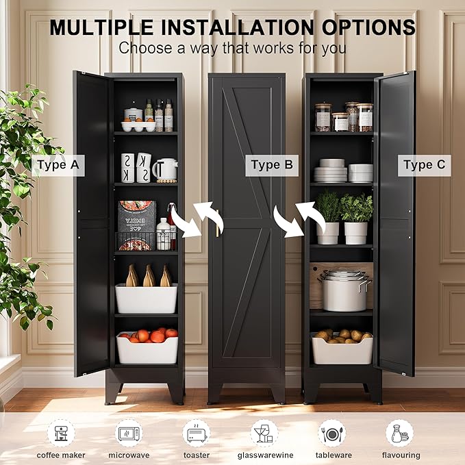 Narrow Bthroom Storage Cabinet Tall Metal Storage Cbinets with 4 Adjustable Shelves Freestanding 5 Tier Slim Pantry Cabinet for Kitchen Office Small Space