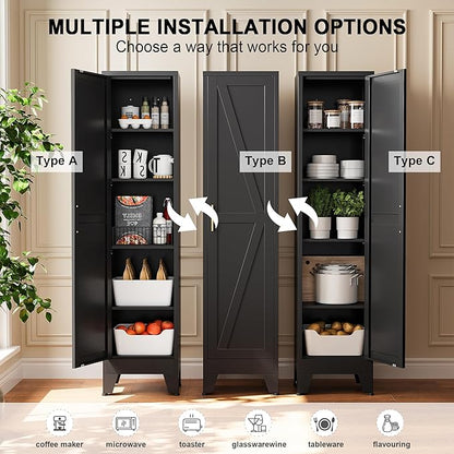 Narrow Bthroom Storage Cabinet Tall Metal Storage Cbinets with 4 Adjustable Shelves Freestanding 5 Tier Slim Pantry Cabinet for Kitchen Office Small Space