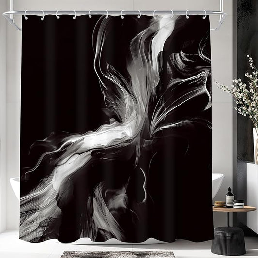 Cinbloo Abstract Black and White 72Wx72H Shower Curtain Modern Ombre Marble Ink Texture Minimalist Simple Unique Contemporary Bathroom Curtain Set Elegant Neutral Bath Bathroom Accessories Decor
