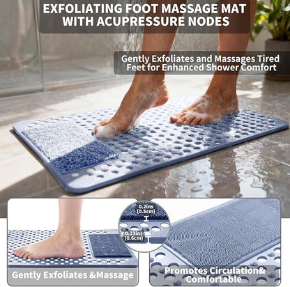Bath Tub Shower Mat with Soft Shower Foot Scrubber Mat for Massage,Non Slip Bathtub Mat with Strong Suction Cups, Silicone Shower Foot Scrubber Mat (Gray, 35.4" X 23.6"(Rectangular))