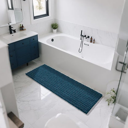 Yimobra Bathroom Runner Rug 60x24 Inch - Extra Long Non Slip Chenille Bath Mat, Soft & Absorbent, Machine Washable Shaggy Hallway Carpet for Vanity Tub Shower, Peacock Blue Home Decor Accessories