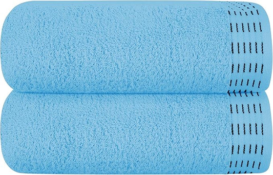 Cotton 2 Pack Oversized Bath Towel Set 28x55 inches, Large Bath Towels, Ultra Absorbant Compact Quickdry & Lightweight Towel, Ideal for Gym Travel Camp Pool - Sky Blue