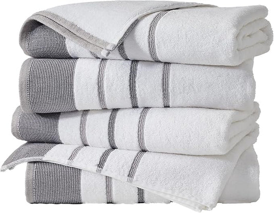 Great Bay Home Decorative Bath Towel Set - Luxury Cotton 4 Pack 54x27 Bath Towel Set - Luxurious, Ultra-Soft, Durable Towels for Bathroom Decor (Dark Grey/Light Grey)