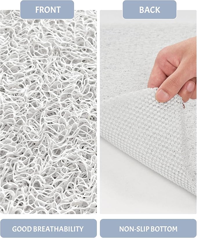 Mecko Square Non-Slip Shower Mats for Inside Shower, Quick-Drying Shower Floor Mat with Foot Scrubber, Anti-Slip Loofah Bathtub Mat for Tub and Wet Areas (White, 24"x24")
