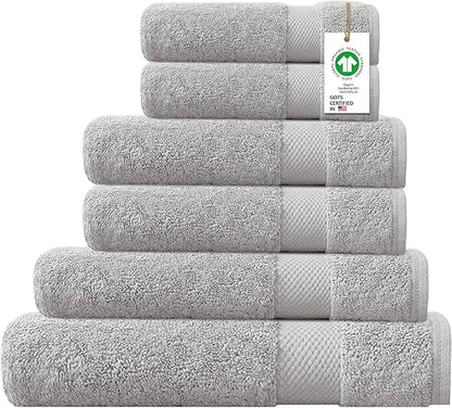 Delara 100% Organic Cotton Towels 650 GSM Plush Feather Touch Quick Dry Towel, 6-Piece Towel Set GOTS Certified, Oeko-Tex Green Certified, 1 Bath Towel, 1 Bath Sheet, 2 Hand Towels & 2 Wash Cloths