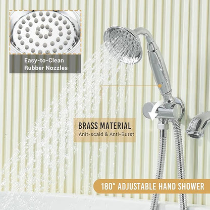 DASAN Antique Wall Mount Tub Filler Faucet with Hand Held Shower, Chrome Bathtub Faucet with Sprayer Wall Mounted Roman Bath Tub Faucet Set with High Flow Rough in Valve, AT201TF-CH