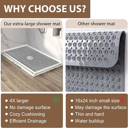 Shower Mat Non Slip: 47.2 x 31.5 Inch Extra Large Shower Mats for Inside Shower with Drain Hole - Soft PVC Loofah Anti Slip Shower Stall Mat for Walk-in Shower and Bathroom, Quick Drying