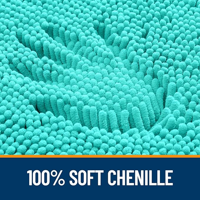 OLANLY Bathroom Rugs 44x24, Extra Soft Absorbent Chenille Bath Rugs, Rubber Backing Quick Dry, Machine Washable Bath Mats for Bathroom Floor, Tub and Shower, Home Decor Accessories, Teal