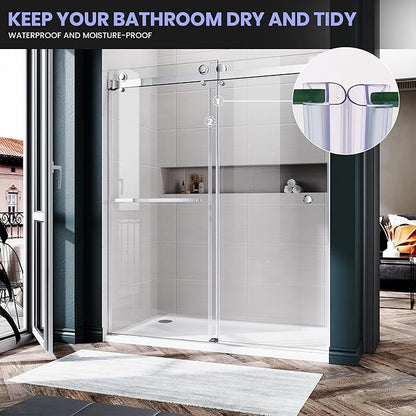 Bathroom Shower Door Seal Strip, 2PCS 78 Inch Shower Door Bottom&Side Seal Strips, U-Type PVC Transparent Shower Door Seal Strip for 3/8"(10MM) Frameless Shower Door