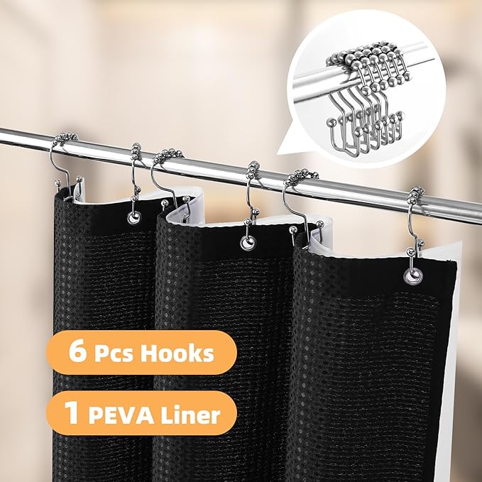 LaCyan 3 in 1 Waterproof Waffle Weave Shower Curtain and Clear Liner Set with 12 Stainless Steel Hooks Double Sided for Bathroom 72 Inches Heavy Duty Polyester Fabric Shower Curtains 36x72